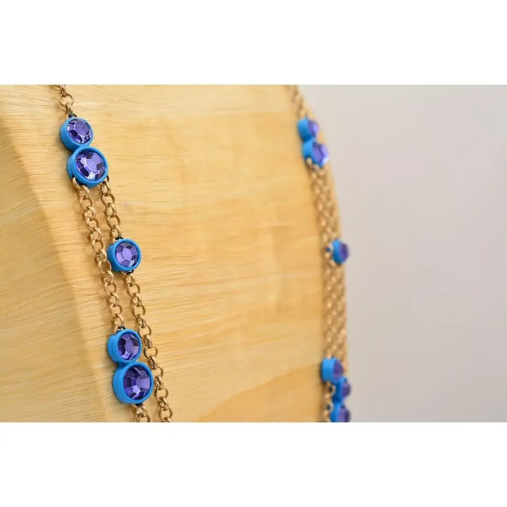 Coldwater Creek Necklace Blue Purple Crystal Rhinestone Chain Gold Signed 9J
